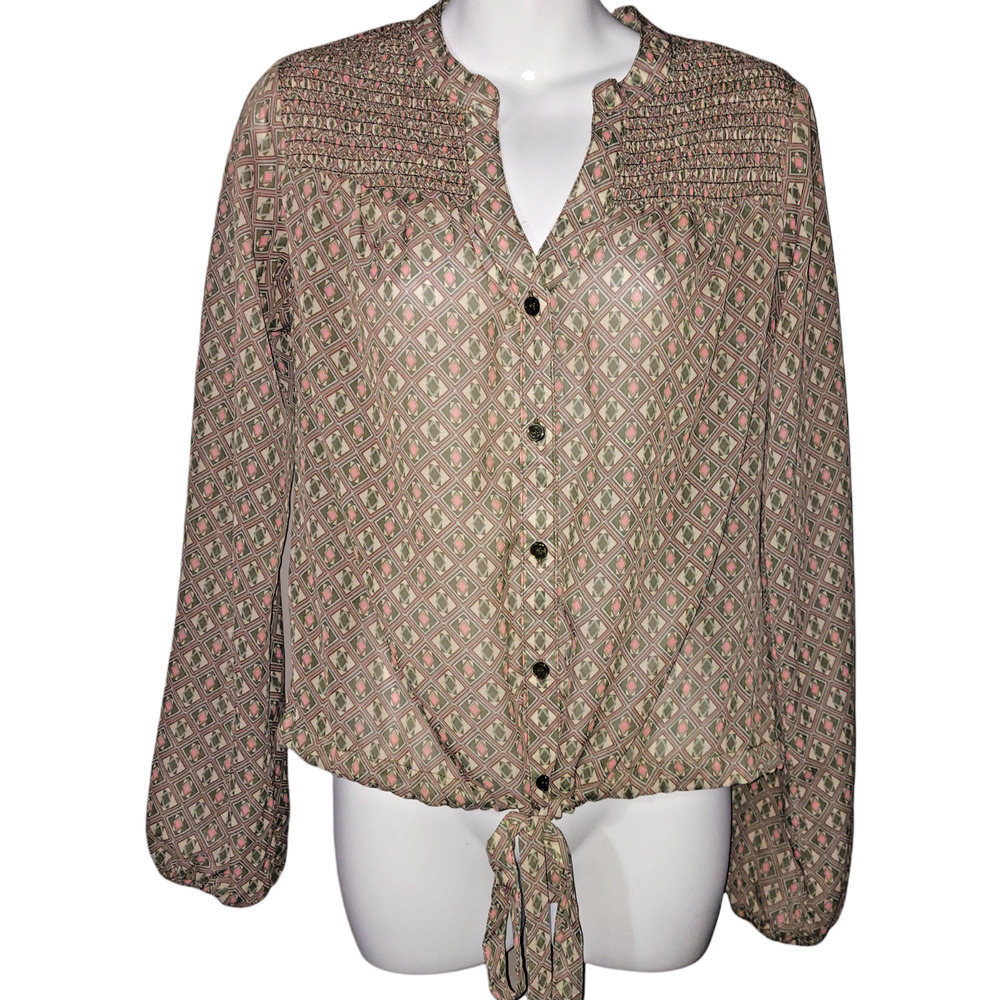 American Rag Sheer Button Down V-Neck Top Size M